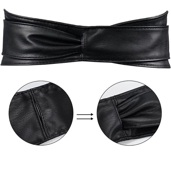 Black Knot Decor Wide Wrap Around Obi Corset Black Belt SIZE L-XL NEW - Picture 9 of 14